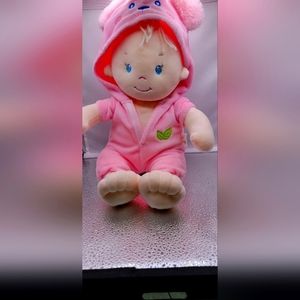 June Garden Soft Plush Doll Pink Suit Blonde Hair Blue Eyes Stuffed Toy 13"